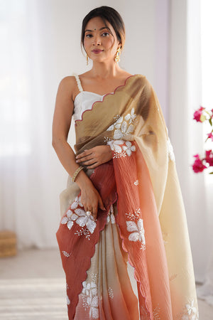 Multi Colour Crunchy Crush Pandding Dual Sequins Embroiderd Work Saree With Blouse Piece