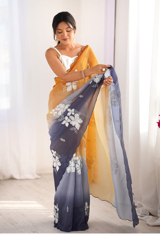 Multi Colour Crunchy Crush Pandding Dual Sequins Embroiderd Work Saree With Blouse Piece