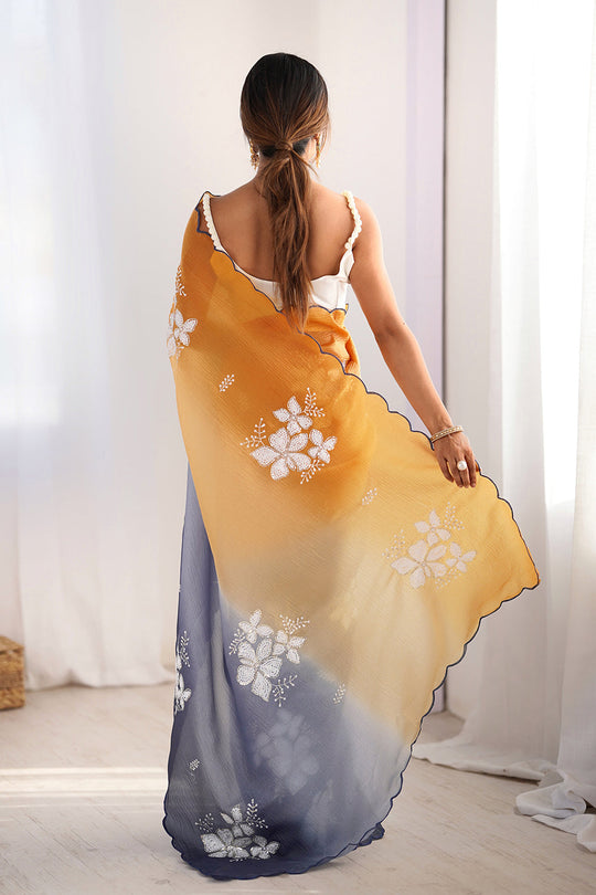 Multi Colour Crunchy Crush Pandding Dual Sequins Embroiderd Work Saree With Blouse Piece