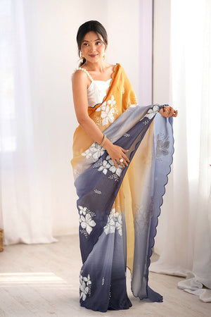 Multi Colour Crunchy Crush Pandding Dual Sequins Embroiderd Work Saree With Blouse Piece