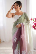 Multi Colour Crunchy Crush Pandding Dual Sequins Embroiderd Work Saree With Blouse Piece
