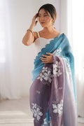 Multi Colour Crunchy Crush Pandding Dual Sequins Embroiderd Work Saree With Blouse Piece