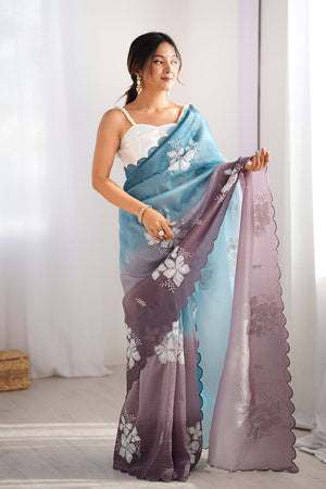 Multi Colour Crunchy Crush Pandding Dual Sequins Embroiderd Work Saree With Blouse Piece