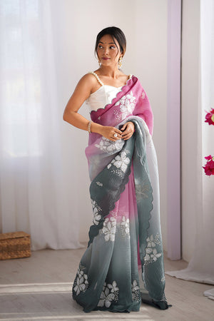 Multi Colour Crunchy Crush Pandding Dual Sequins Embroiderd Work Saree With Blouse Piece