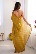 Mustard Nc Chiffon Chex With Cutdana Border Lace Saree With Blouse Piece