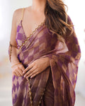 Brown Nc Chiffon Chex With Cutdana Border Lace Saree With Blouse Piece