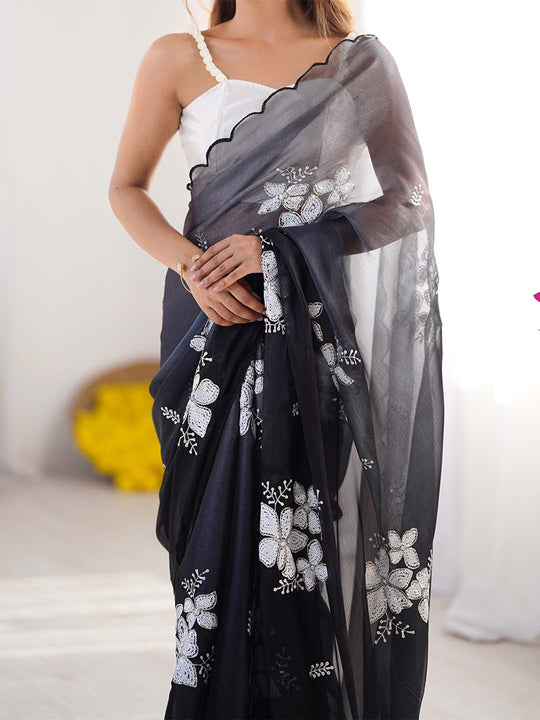 Jimmy Chu Chiffon Party Wear Saree With Blouse Piece