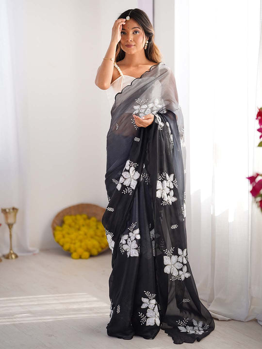 Jimmy Chu Chiffon Party Wear Saree With Blouse Piece