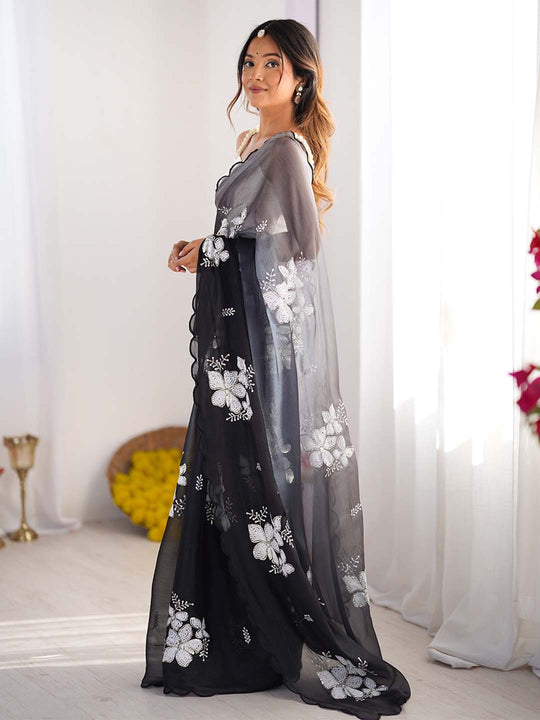 Jimmy Chu Chiffon Party Wear Saree With Blouse Piece