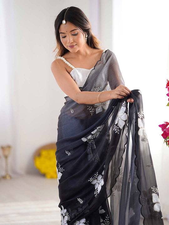 Jimmy Chu Chiffon Party Wear Saree With Blouse Piece