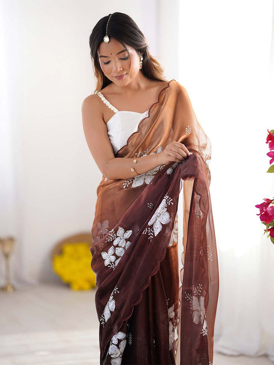 Jimmy Chu Chiffon Party Wear Saree With Blouse Piece