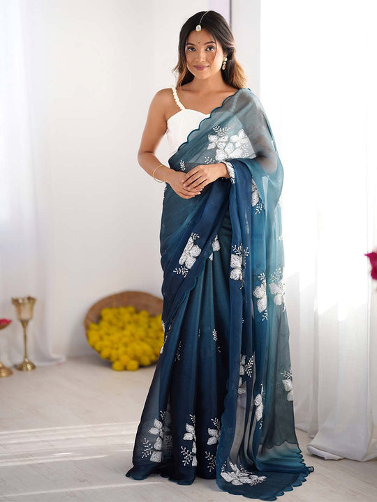 Jimmy Chu Chiffon Party Wear Saree With Blouse Piece