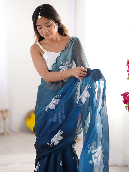 Jimmy Chu Chiffon Party Wear Saree With Blouse Piece