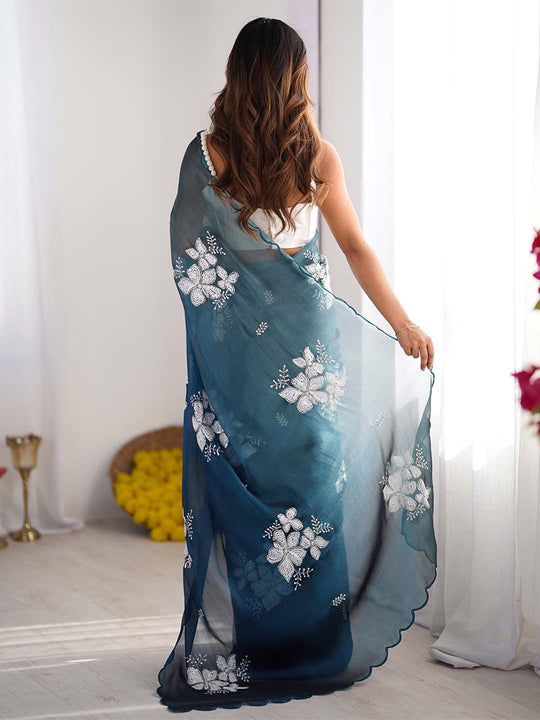 Jimmy Chu Chiffon Party Wear Saree With Blouse Piece