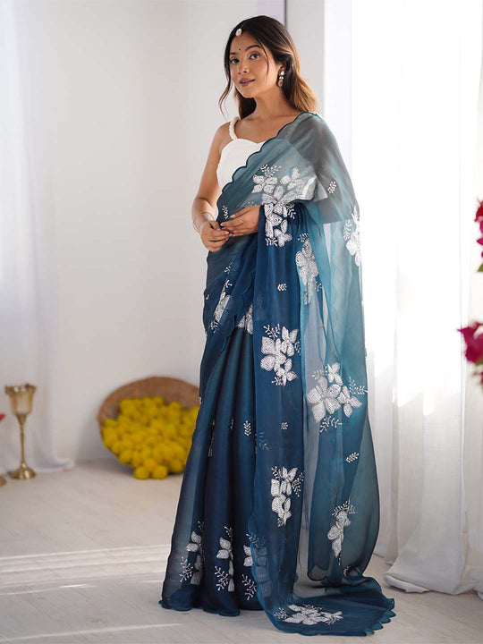 Jimmy Chu Chiffon Party Wear Saree With Blouse Piece