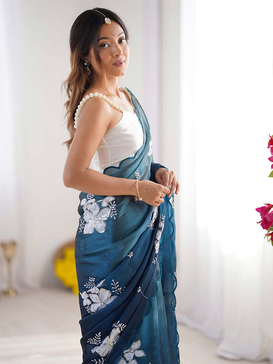 Jimmy Chu Chiffon Party Wear Saree With Blouse Piece