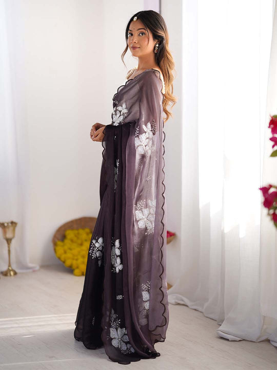 Jimmy Chu Chiffon Party Wear Saree With Blouse Piece