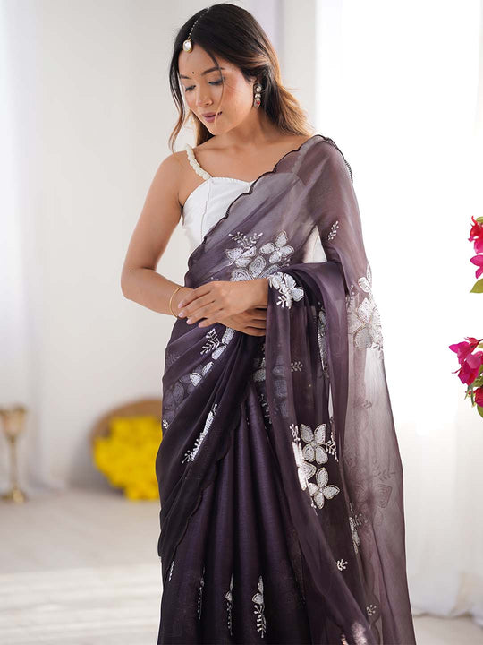 Jimmy Chu Chiffon Party Wear Saree With Blouse Piece