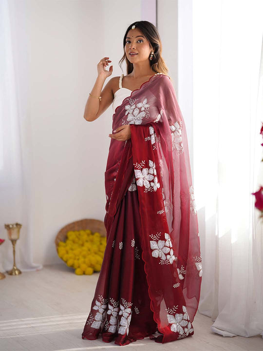 Jimmy Chu Chiffon Party Wear Saree With Blouse Piece