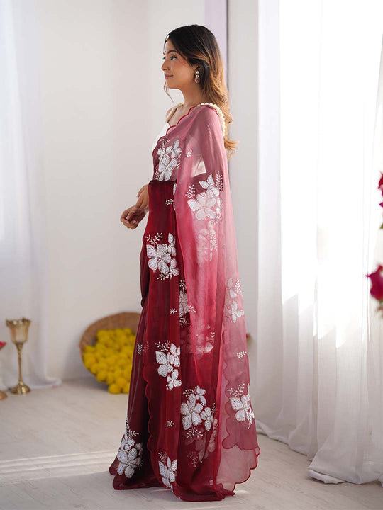 Jimmy Chu Chiffon Party Wear Saree With Blouse Piece