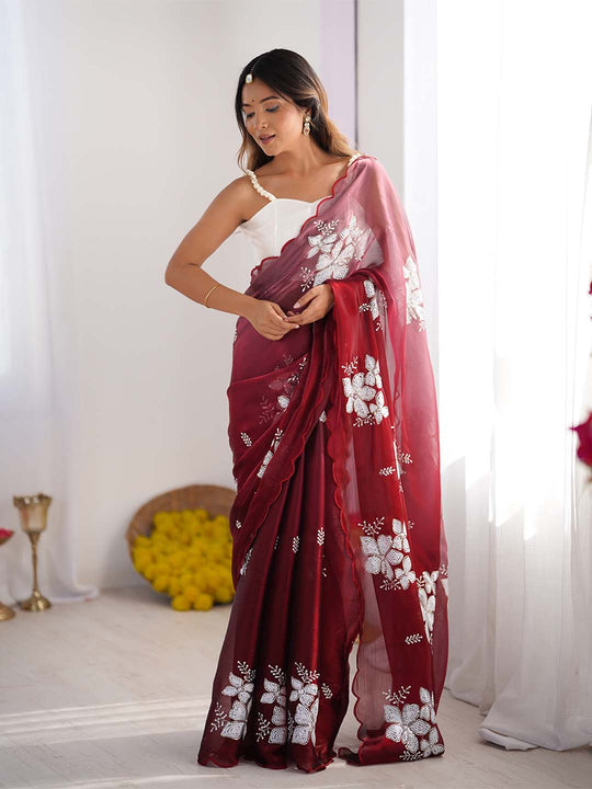 Jimmy Chu Chiffon Party Wear Saree With Blouse Piece