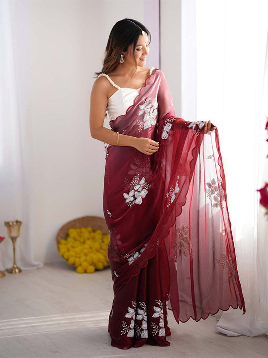 Jimmy Chu Chiffon Party Wear Saree With Blouse Piece