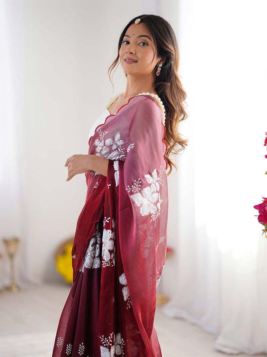 Jimmy Chu Chiffon Party Wear Saree With Blouse Piece