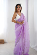 Lavender Chiffon Shaded Crush Sequins And Moti And Cutdana Work Saree With Blouse Piece