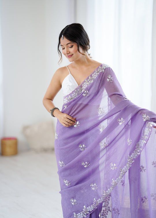 Chiffon Shaded Crush  Sequins And Moti And Cut Dana Embroidered  Work Ultra Satin Blouse Piece