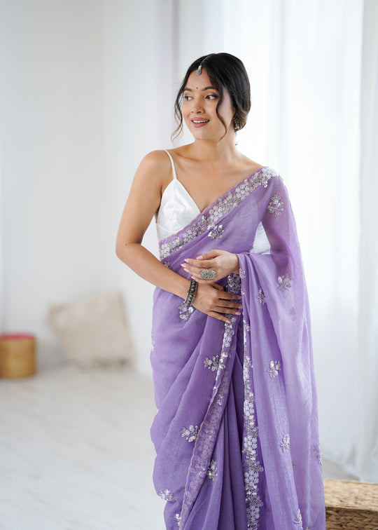 Chiffon Shaded Crush  Sequins And Moti And Cut Dana Embroidered  Work Ultra Satin Blouse Piece