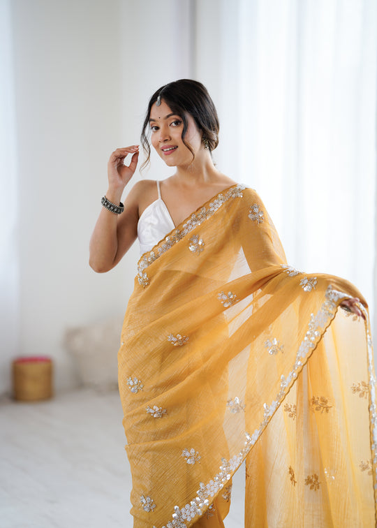 Chiffon Shaded Crush  Sequins And Moti And Cut Dana Embroidered  Work Ultra Satin Blouse Piece