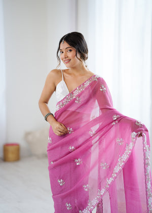 Chiffon Shaded Crush  Sequins And Moti And Cut Dana Embroidered  Work Ultra Satin Blouse Piece