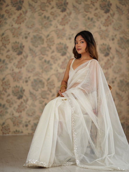 Twill Net Sequins And Moto And Cut dana Embroidered Work With Twill Net Blouse Piece