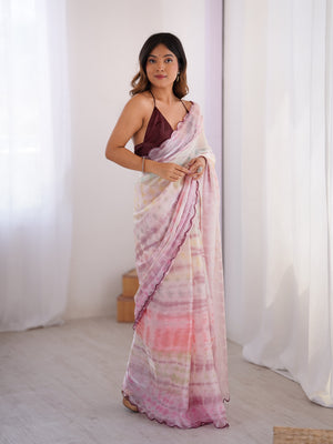 Multi Colour Nc Sattin Space Silk Arco Border Lace Saree With Blouse Piece