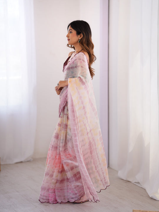 Multi Colour Nc Sattin Space Silk Arco Border Lace Saree With Blouse Piece