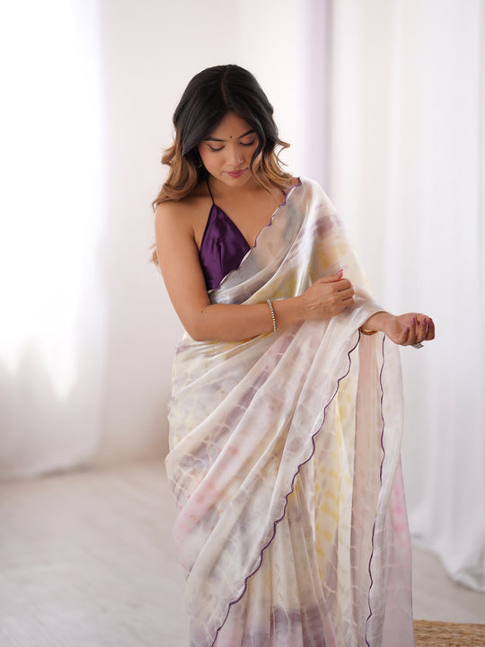 Multi Colour Nc Sattin Space Silk Arco Border Lace Saree With Blouse Piece