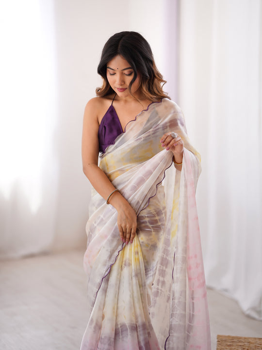 Multi Colour Nc Sattin Space Silk Arco Border Lace Saree With Blouse Piece