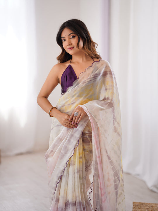 Multi Colour Nc Sattin Space Silk Arco Border Lace Saree With Blouse Piece