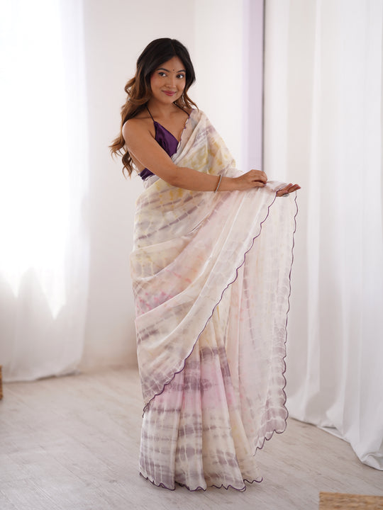 Multi Colour Nc Sattin Space Silk Arco Border Lace Saree With Blouse Piece