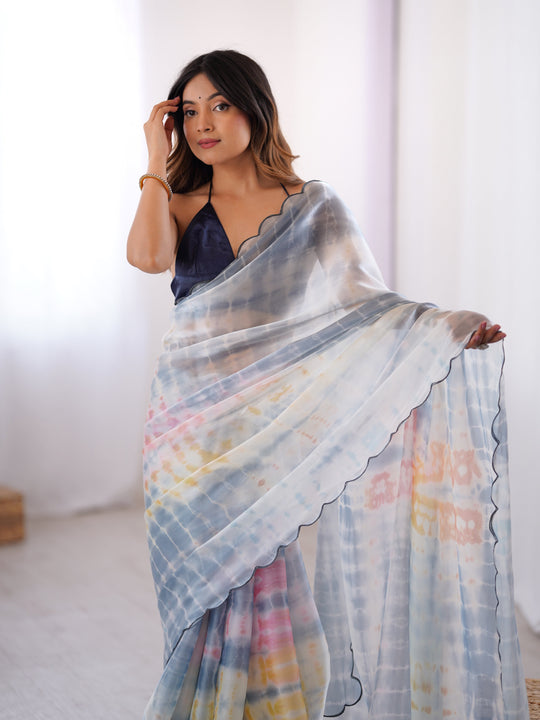 Multi Colour Nc Sattin Space Silk Arco Border Lace Saree With Blouse Piece