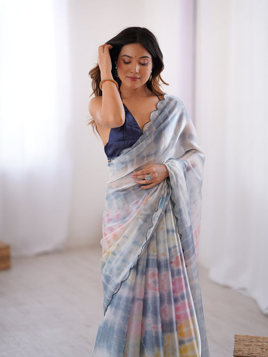 Multi Colour Nc Sattin Space Silk Arco Border Lace Saree With Blouse Piece