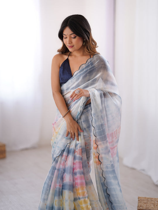 Multi Colour Nc Sattin Space Silk Arco Border Lace Saree With Blouse Piece