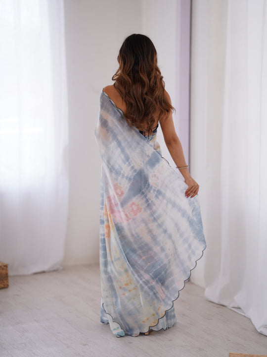 Multi Colour Nc Sattin Space Silk Arco Border Lace Saree With Blouse Piece