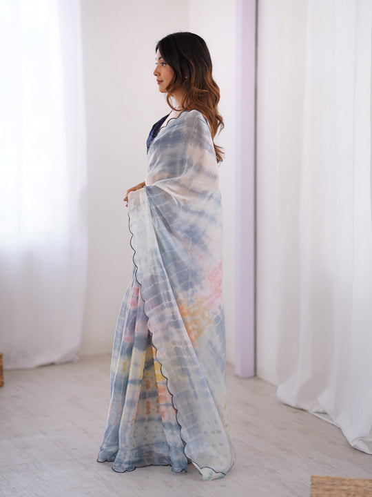 Multi Colour Nc Sattin Space Silk Arco Border Lace Saree With Blouse Piece