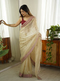 Chiku Jimmy Chu Sequins And Zari Embroidery Work Paired With Cording Sequins Lace Border Saree With Blouse Piece