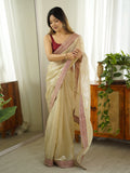 Chiku Jimmy Chu Sequins And Zari Embroidery Work Paired With Cording Sequins Lace Border Saree With Blouse Piece