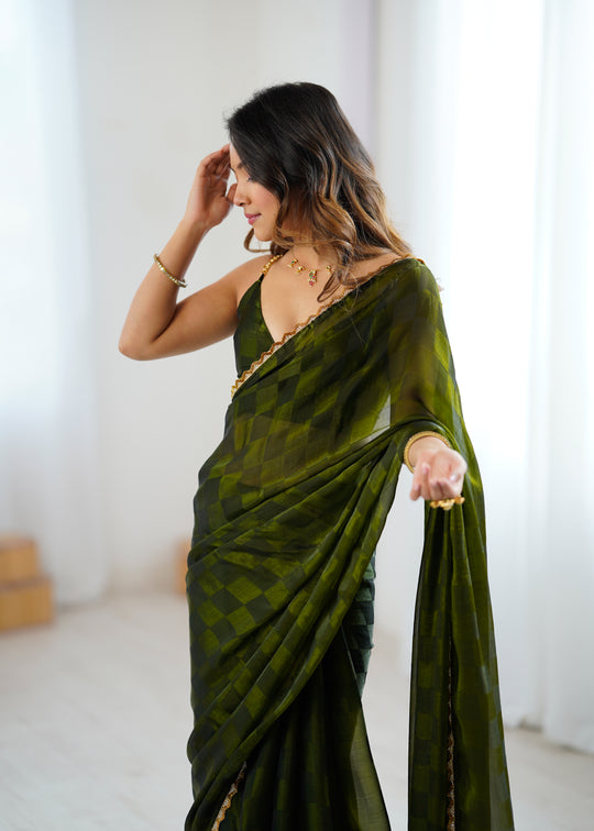 NC Chiffon Chex Cot dana Border Lace Embroidered Work With Blouse Piece