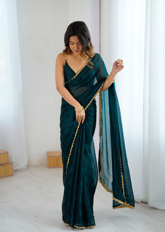 NC Chiffon Chex Cot dana Border Lace Embroidered Work With Blouse Piece