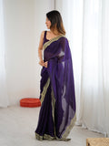 Purple Fandy Satin Two Tone Sequins And Zari Work Saree With Blouse Piece