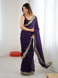 Purple Fandy Satin Two Tone Sequins And Zari Work Saree With Blouse Piece